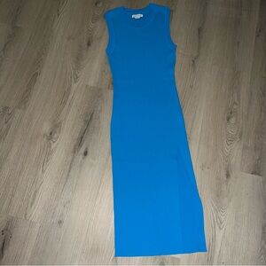Urban Revivo Blue Ribbed Knit Midi Dress XL Sleeveless Thigh Slit Bodycon